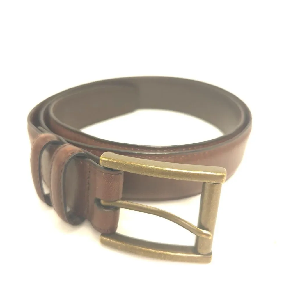 Brown Genuine Leather Belt 38 95 Brass Tone Buckle Classic 42